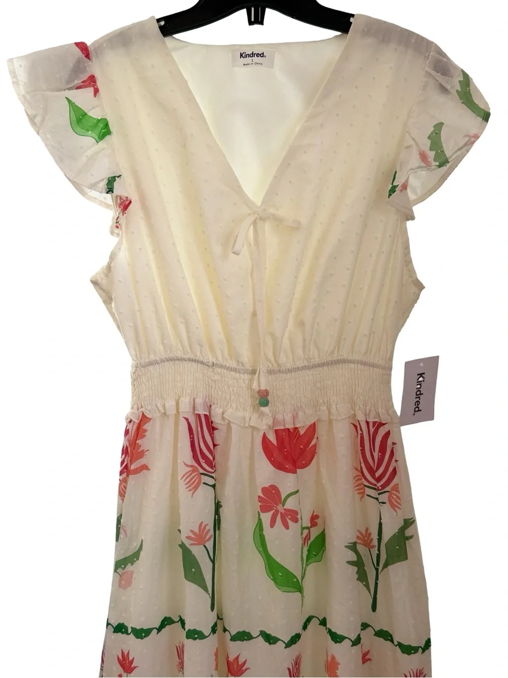 NWT Anthropologie Kindred Cream Midi Dress with Pink and Green Floral Print - Picture 4 of 12